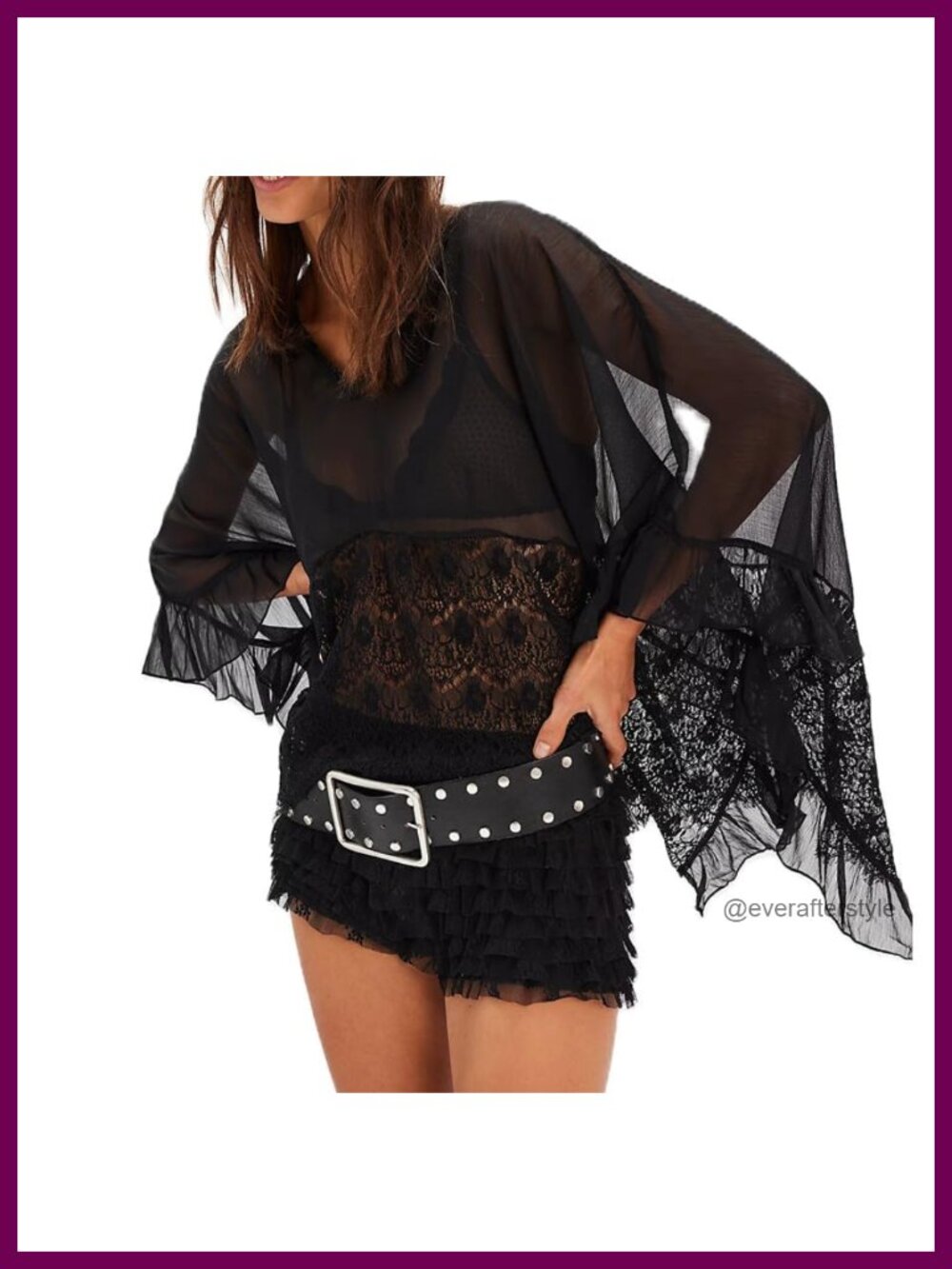 Sheer Chiffon Poncho Top Long Sleeve Flowy Cover Up Blouse
